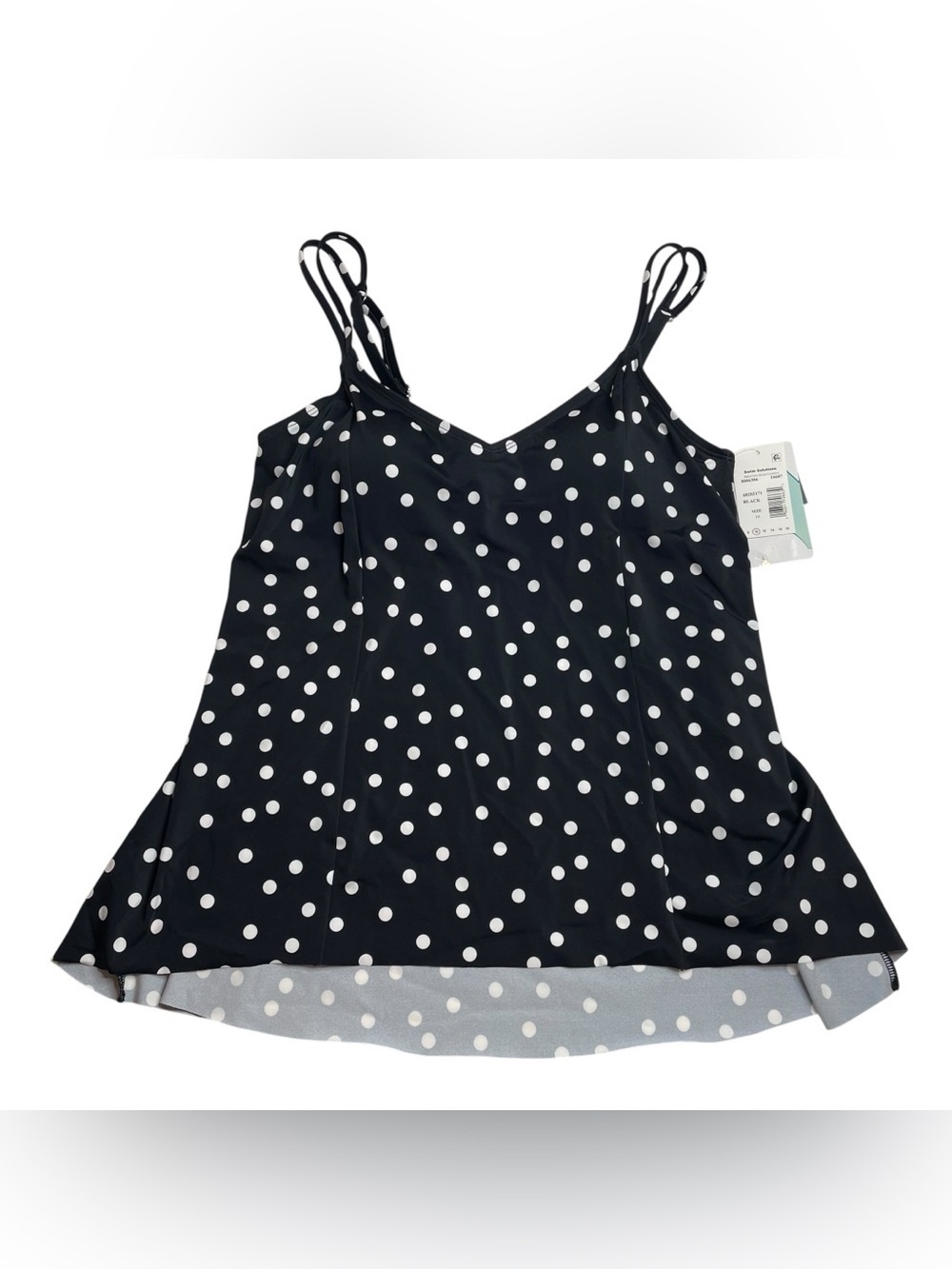 Swim Solutions Princess Seam Tankini Black and White Polka Dots Size 10 New